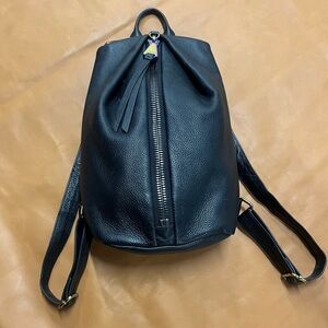 Black Leather Zip-Front Women's Backpack